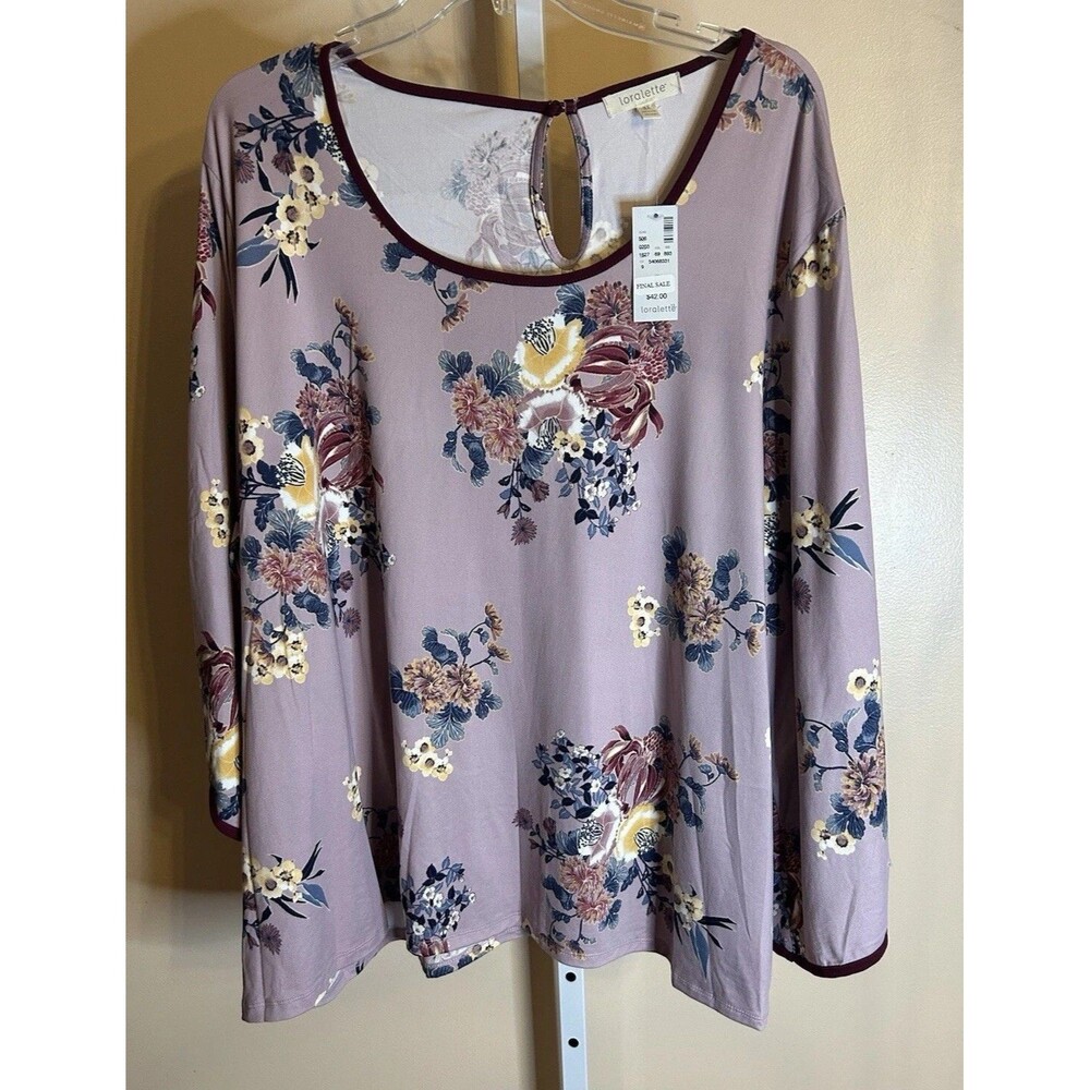 Women Loralette Soft Lavender Floral Shirt Top Flared Sleeve 3X Quiet Luxury